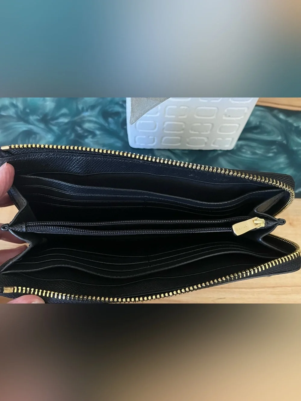 Coach Black Pebbled Leather 3/4 Zip around Wallet